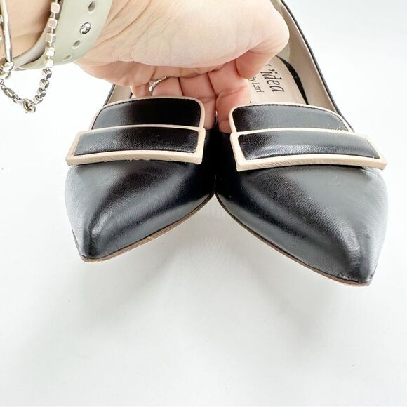 L’idea by Lori Black Pointed Pumps Taupe Trimmed Leather Rectangle Embellishment - Picture 4 of 13